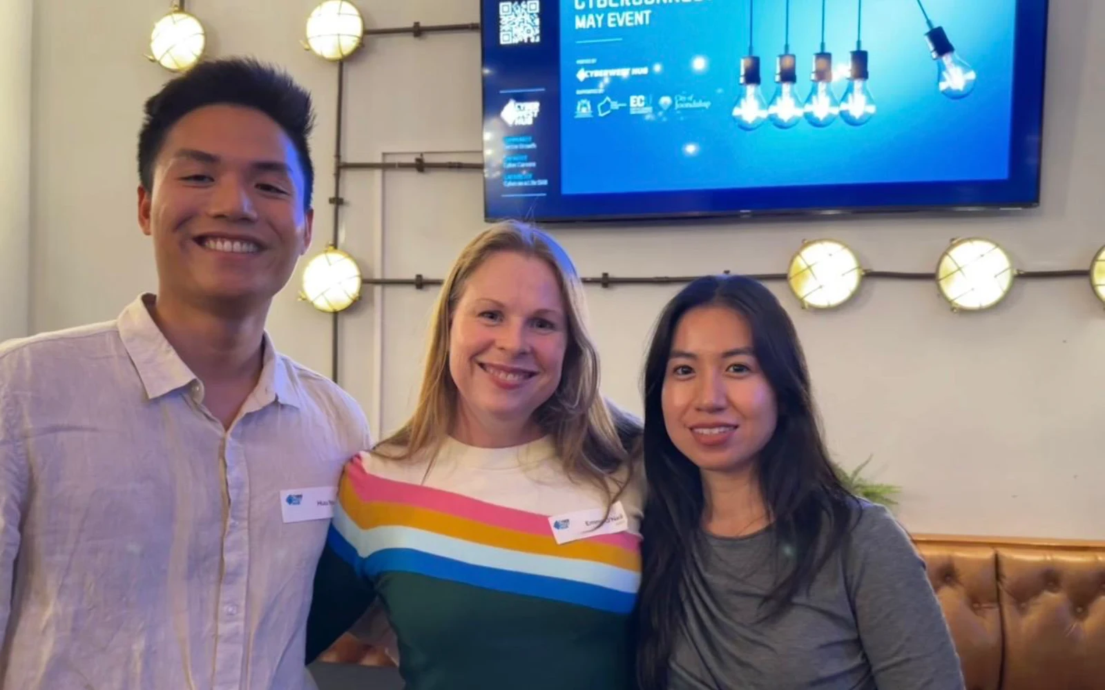Huu and Uyen from CyberNIQ with Emma O’Neil, Director at CyberWest Hub, at the CyberConnect May event