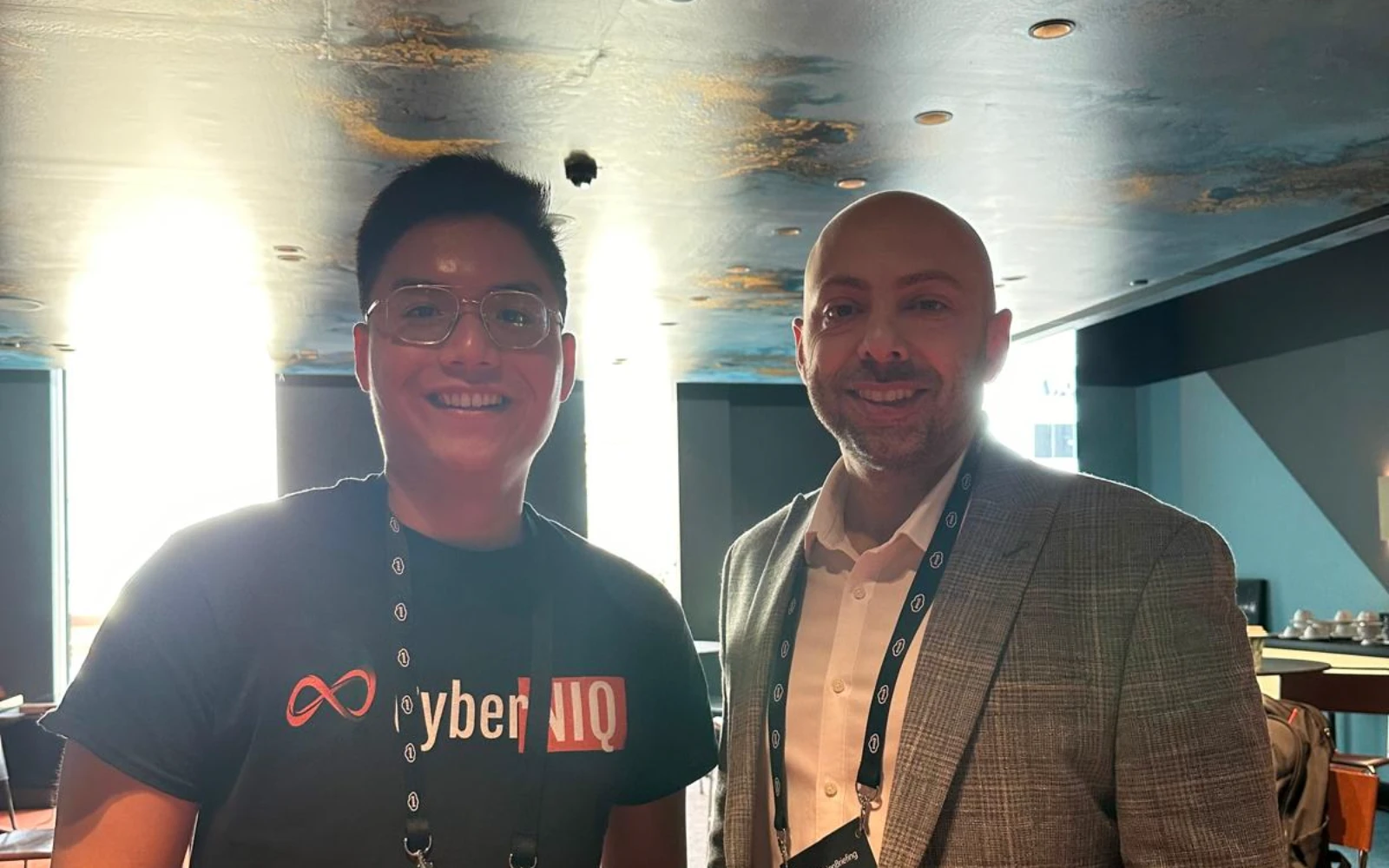 Huu Nguyen from CyberNIQ with Christian Petrocco at the Pax8 Mission Briefing in Perth