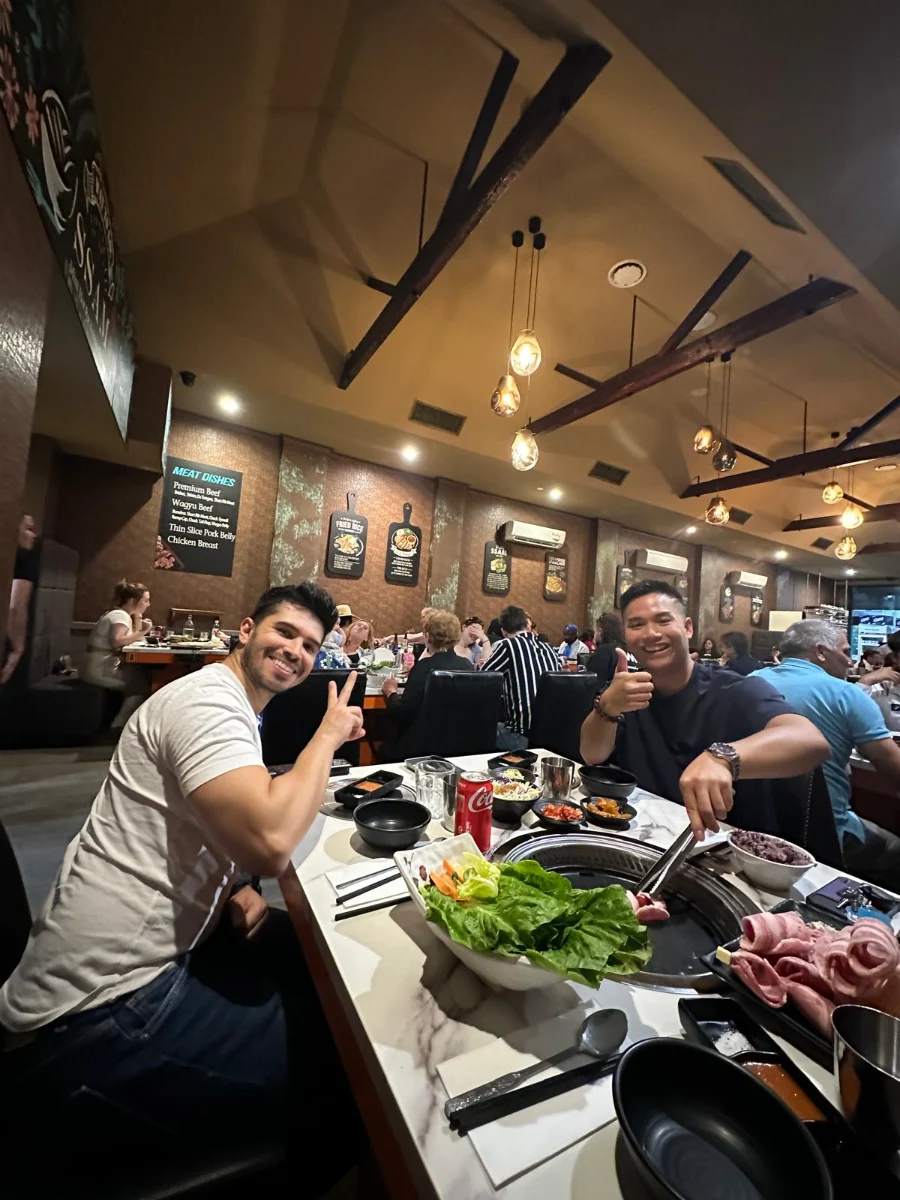 The team at a Korean BBQ dinner